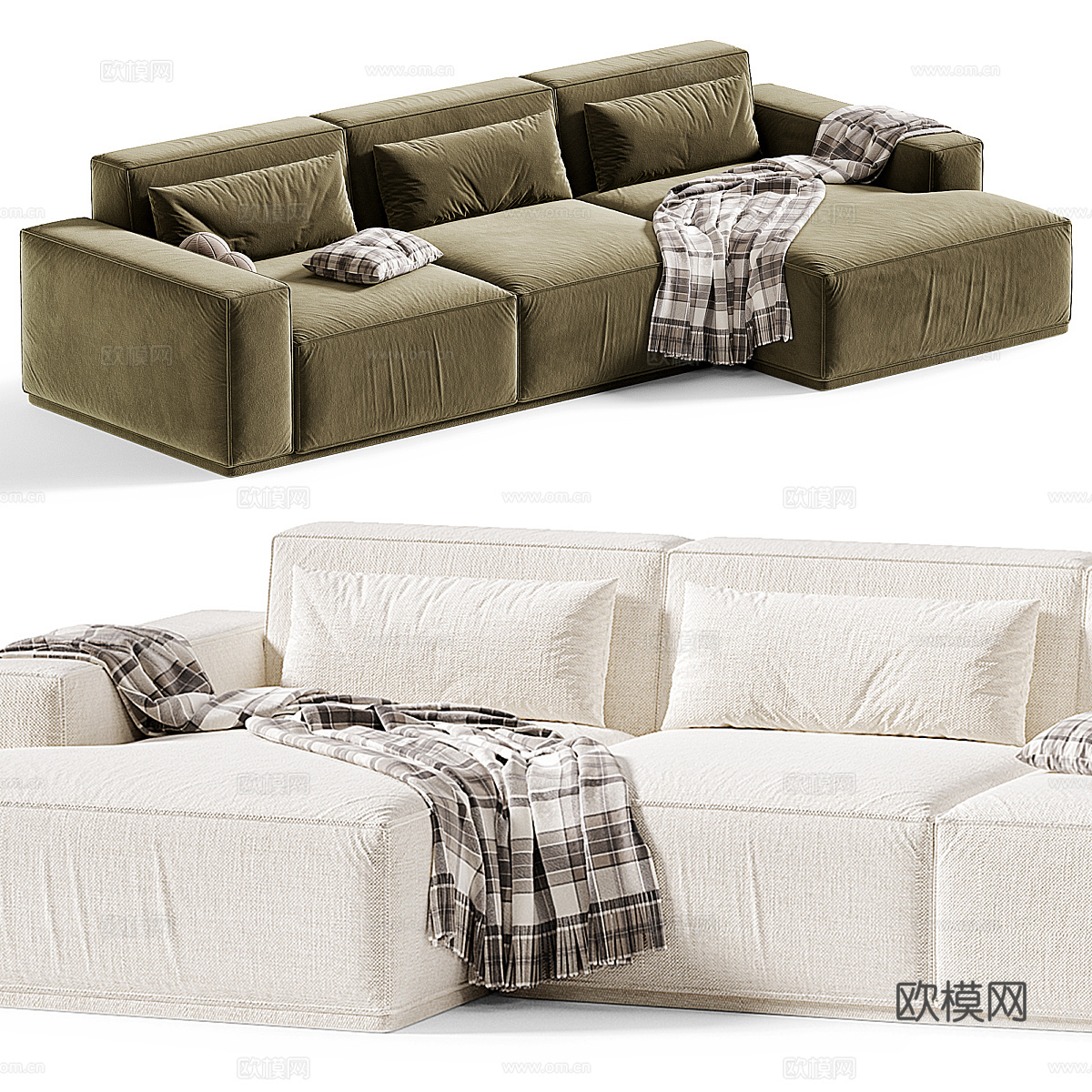 现代奶油风布艺组合沙发3d模型