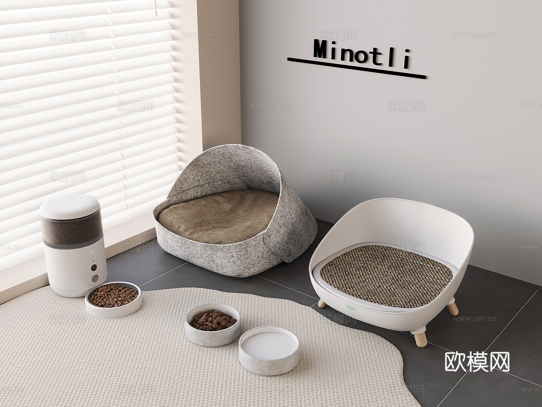 宠物冷暖沙发猫窝 自动喂食器猫粮3d模型