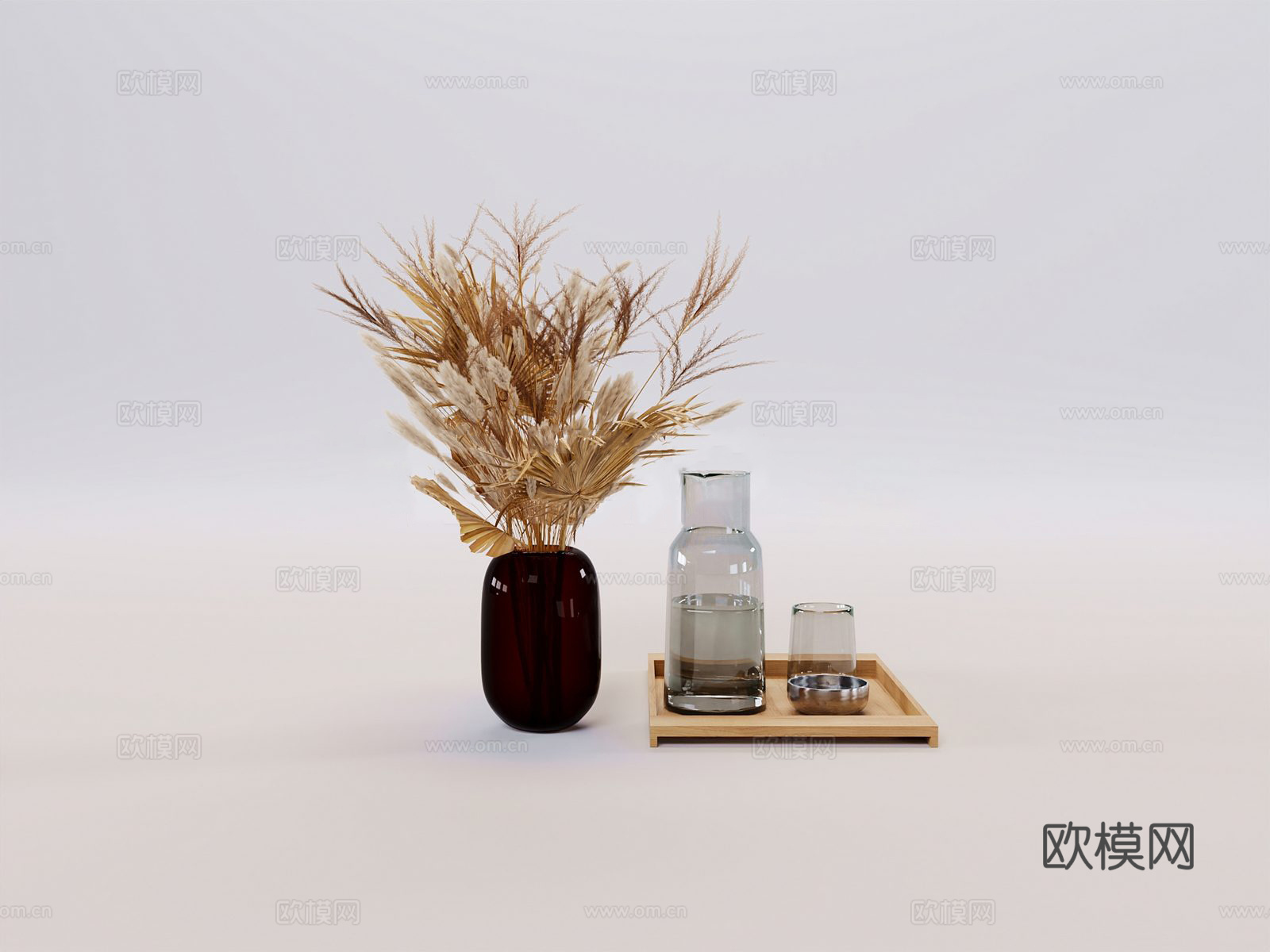 北欧风 干花 花瓶 水杯组合 陈设摆件3d模型