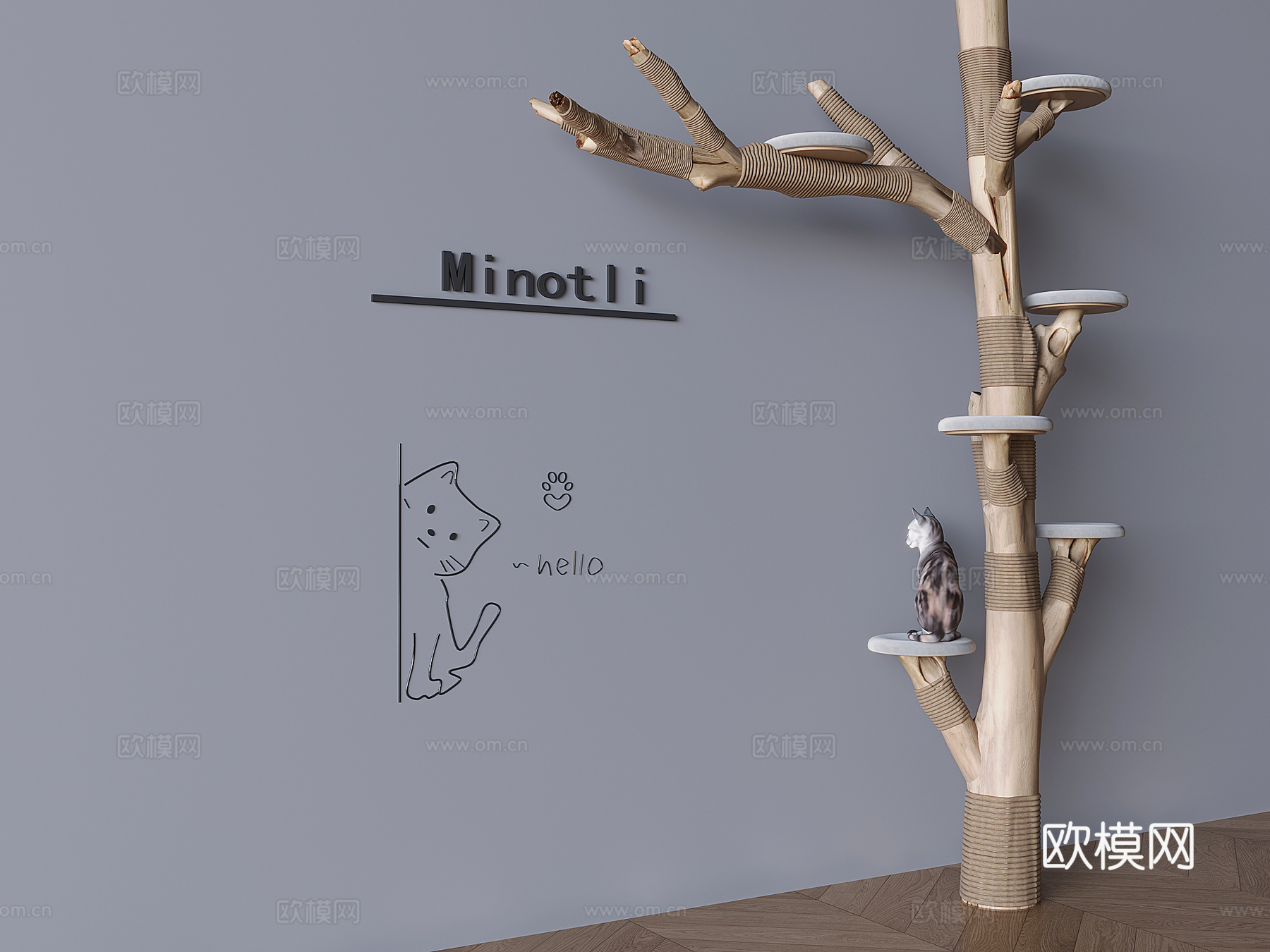 实木猫爬架猫跳台 猫树宠物用品设备3d模型