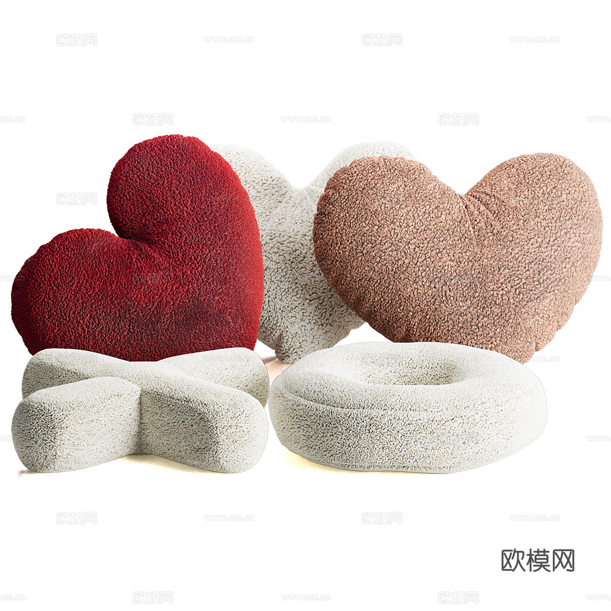 现代奶油风爱心抱枕3d模型