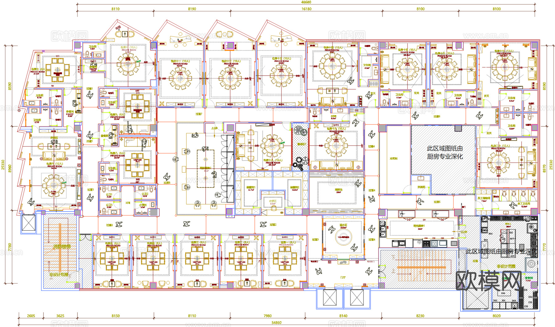 千迈设计-1500m²景轩礼记餐厅｜室内施工图｜高清效果图｜cad施工图