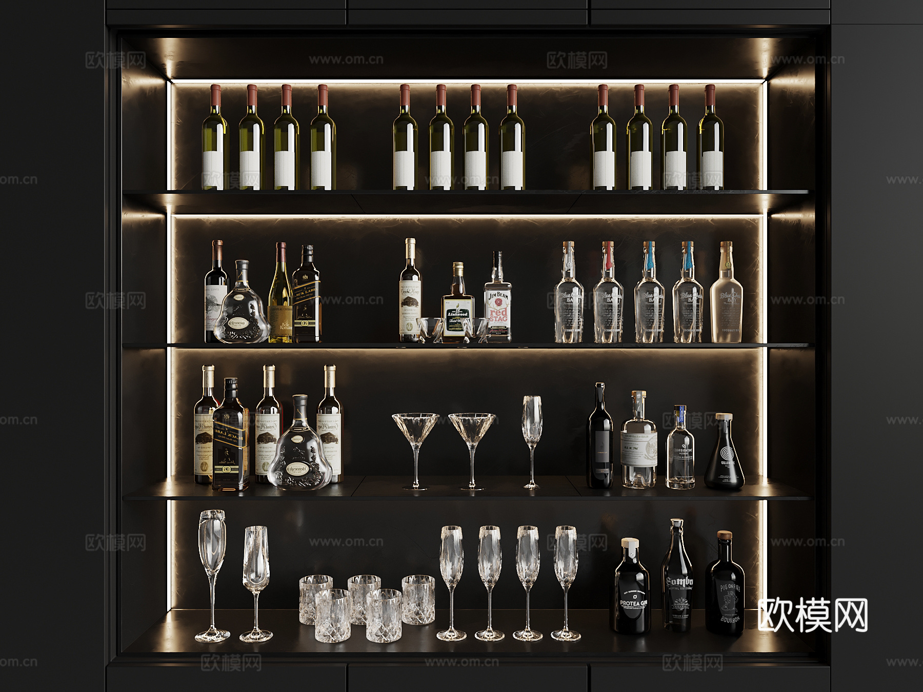 酒水食物 现代酒瓶 酒杯 酒具3d模型