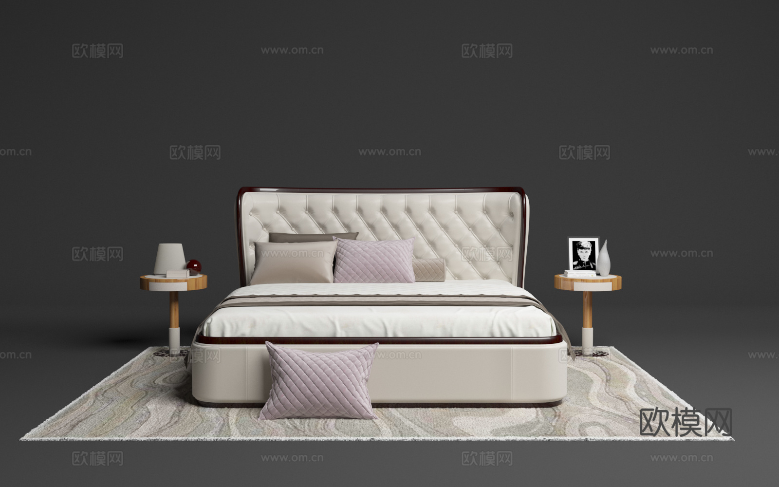 简欧现代双人床 软包床3d模型