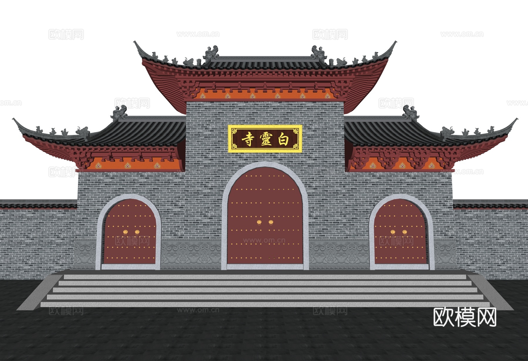 山门殿 寺庙su模型