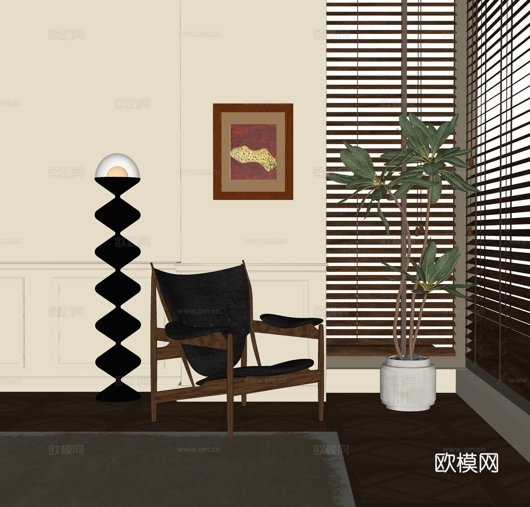 现代休闲椅 单椅 盆栽盆景 落地灯su模型
