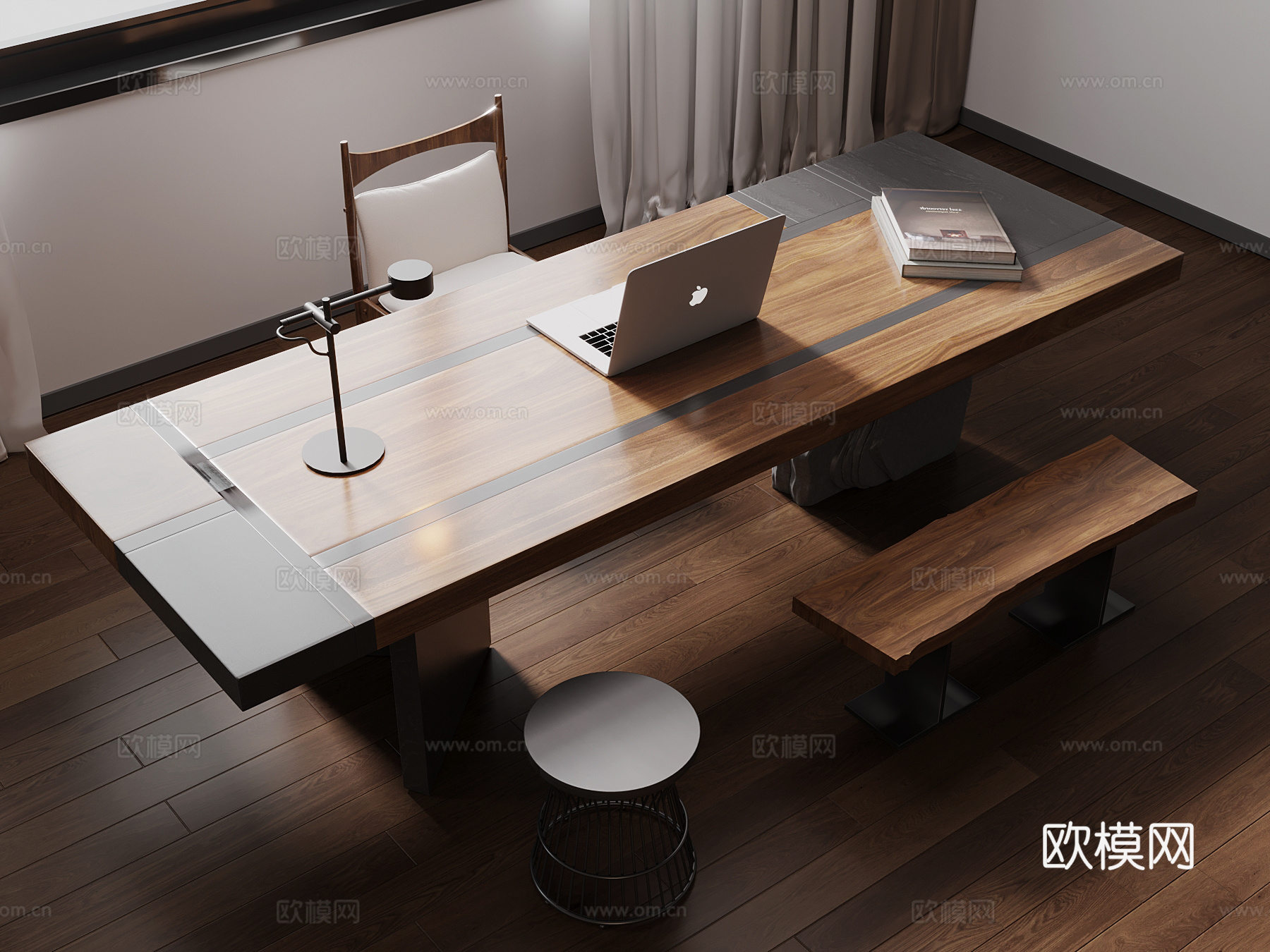 中古风实木书桌 办公学习用品3d模型