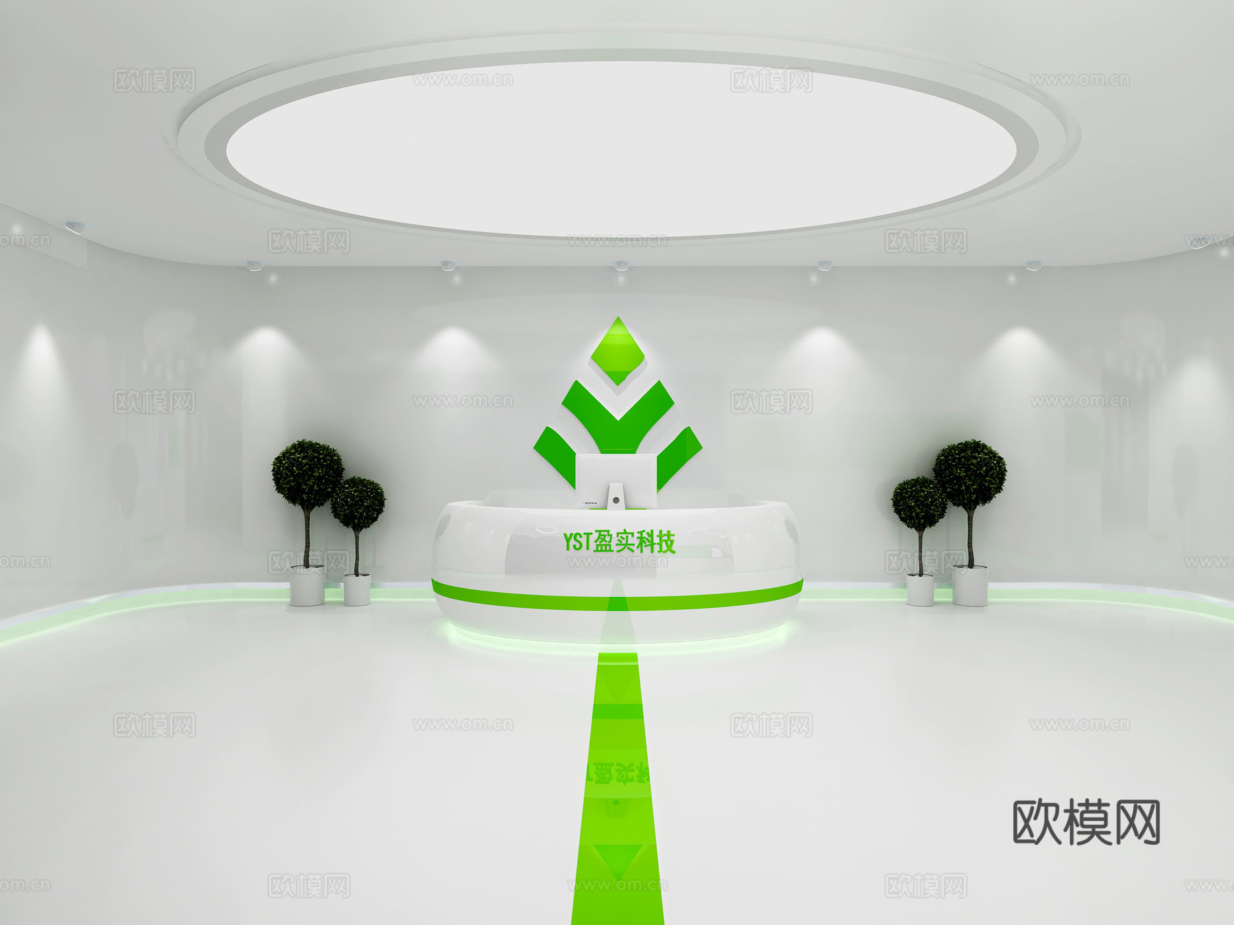现代办公室前台创意吊灯绿植3d模型