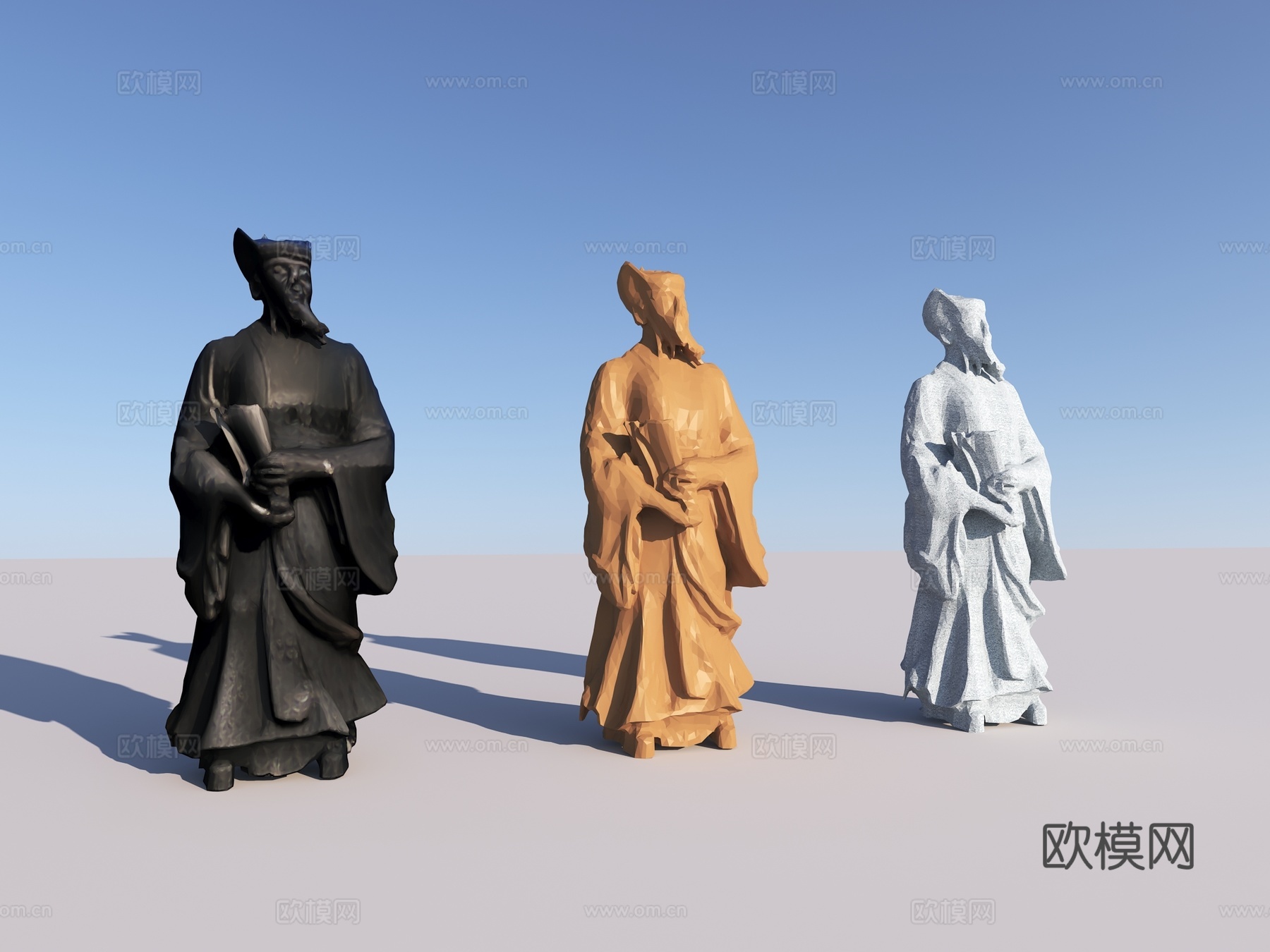 中式人物雕塑 古人雕塑 诗人雕塑su模型