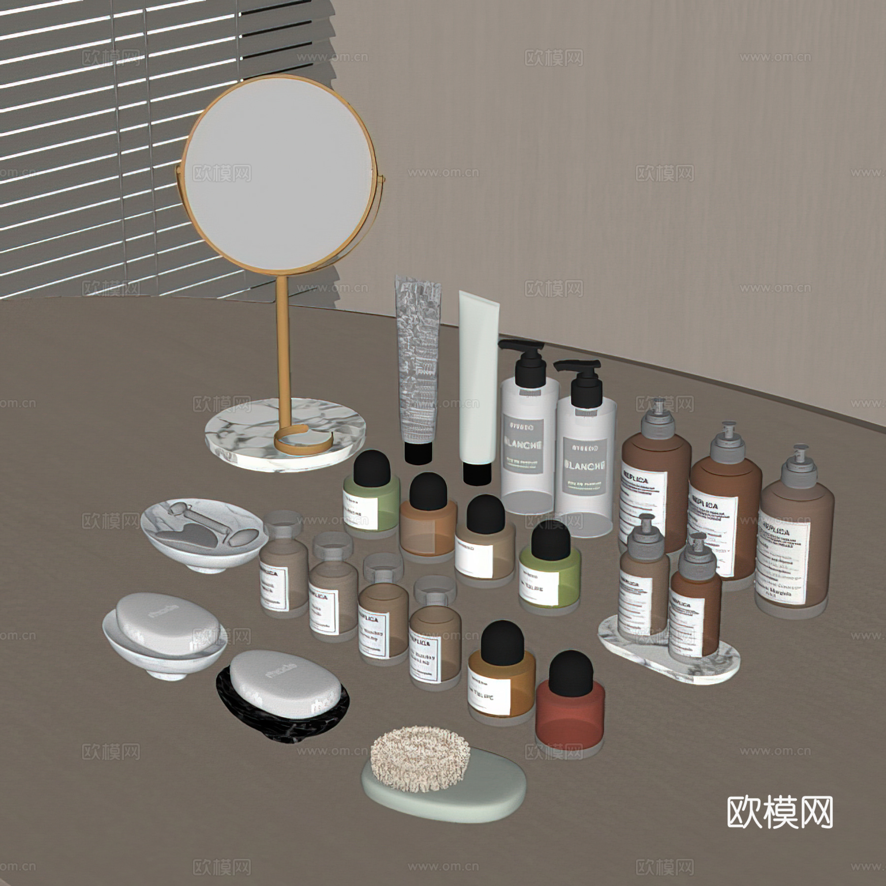 现代化妆品组合 香水 洗涤用品 洗护用品 镜子 卫浴用品su模型