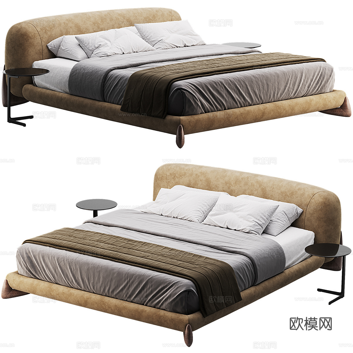 Porada 现代双人床 架子床 布艺双人床 主卧床3d模型