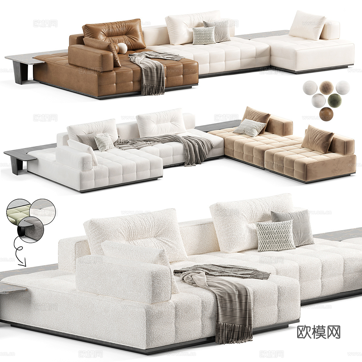 现代意式布艺休闲沙发3d模型