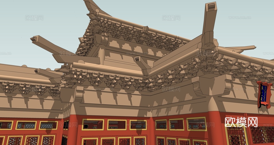 承光殿梁架构成su模型下载(渲染图2)