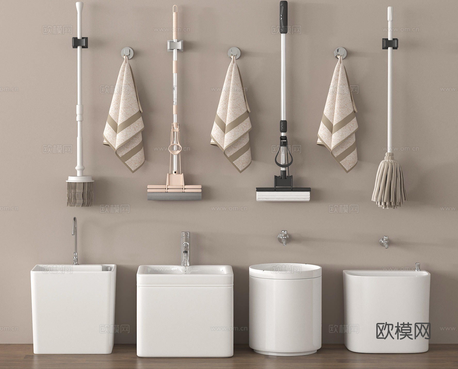 墩布池 拖布池 拖布 抹布su模型下载（渲染图1）