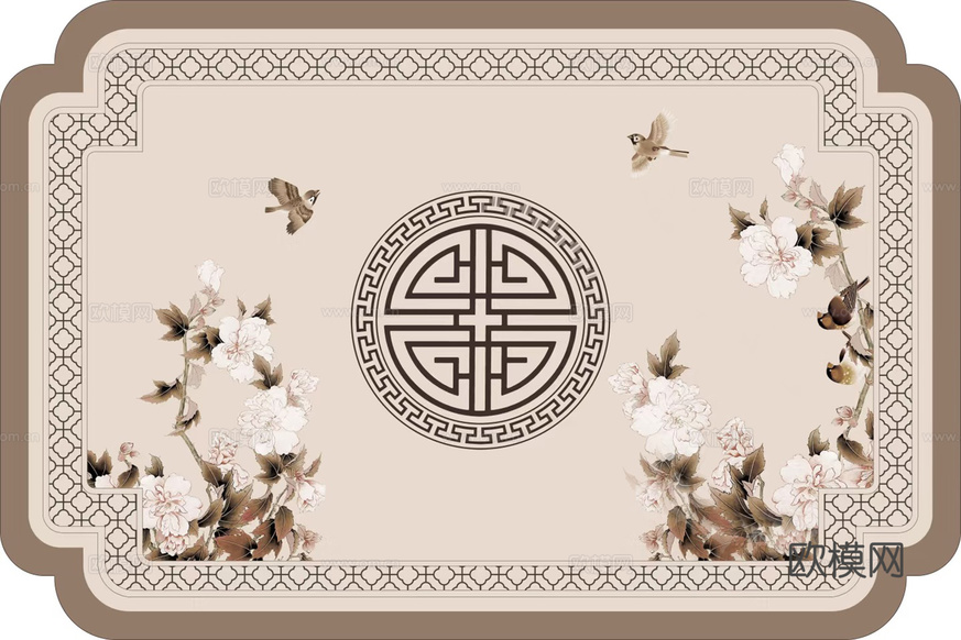 中式花纹入户地毯下载