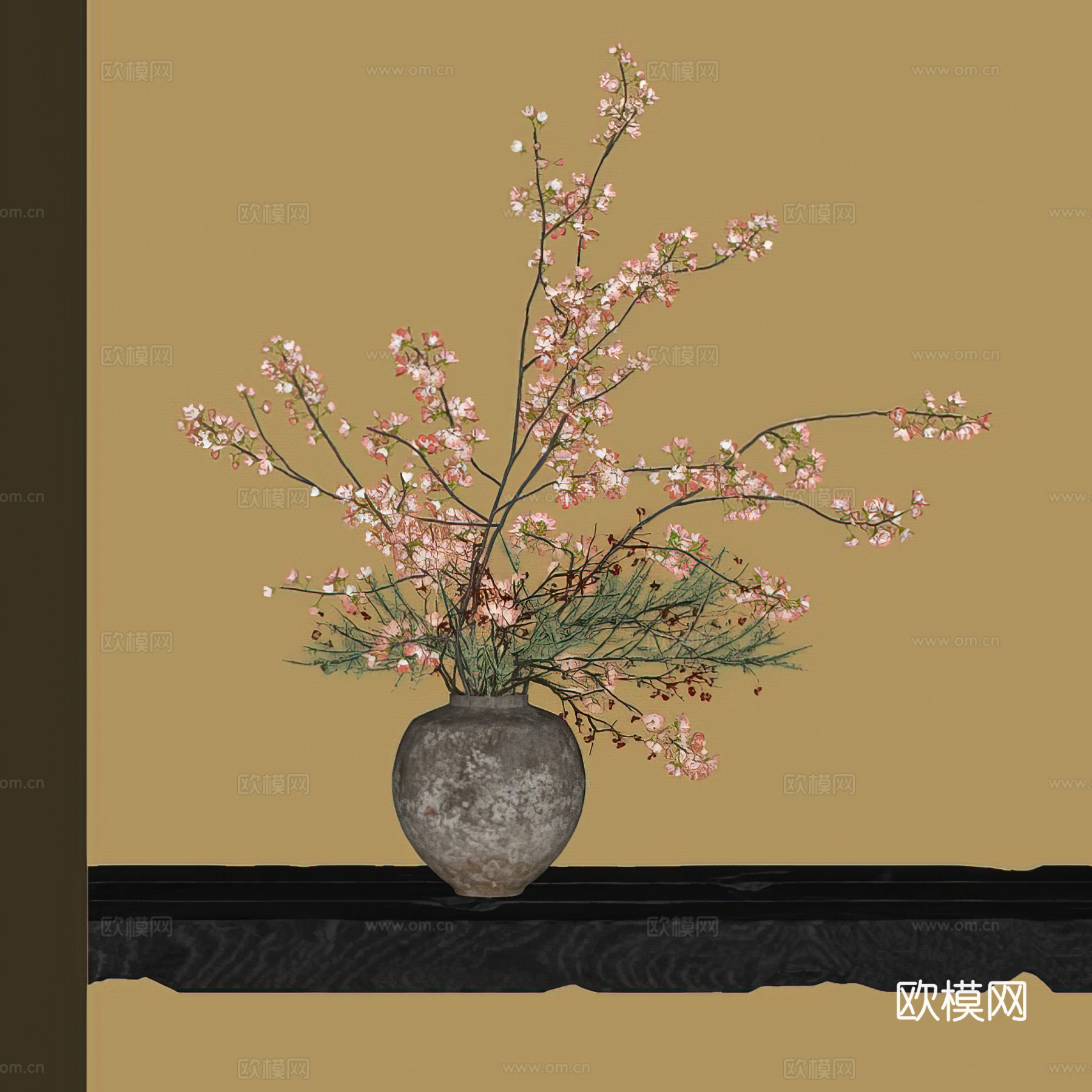 新中式花艺摆件 宋氏美学 艺术插花 盆景盆栽 鲜花插花 陶罐su模型