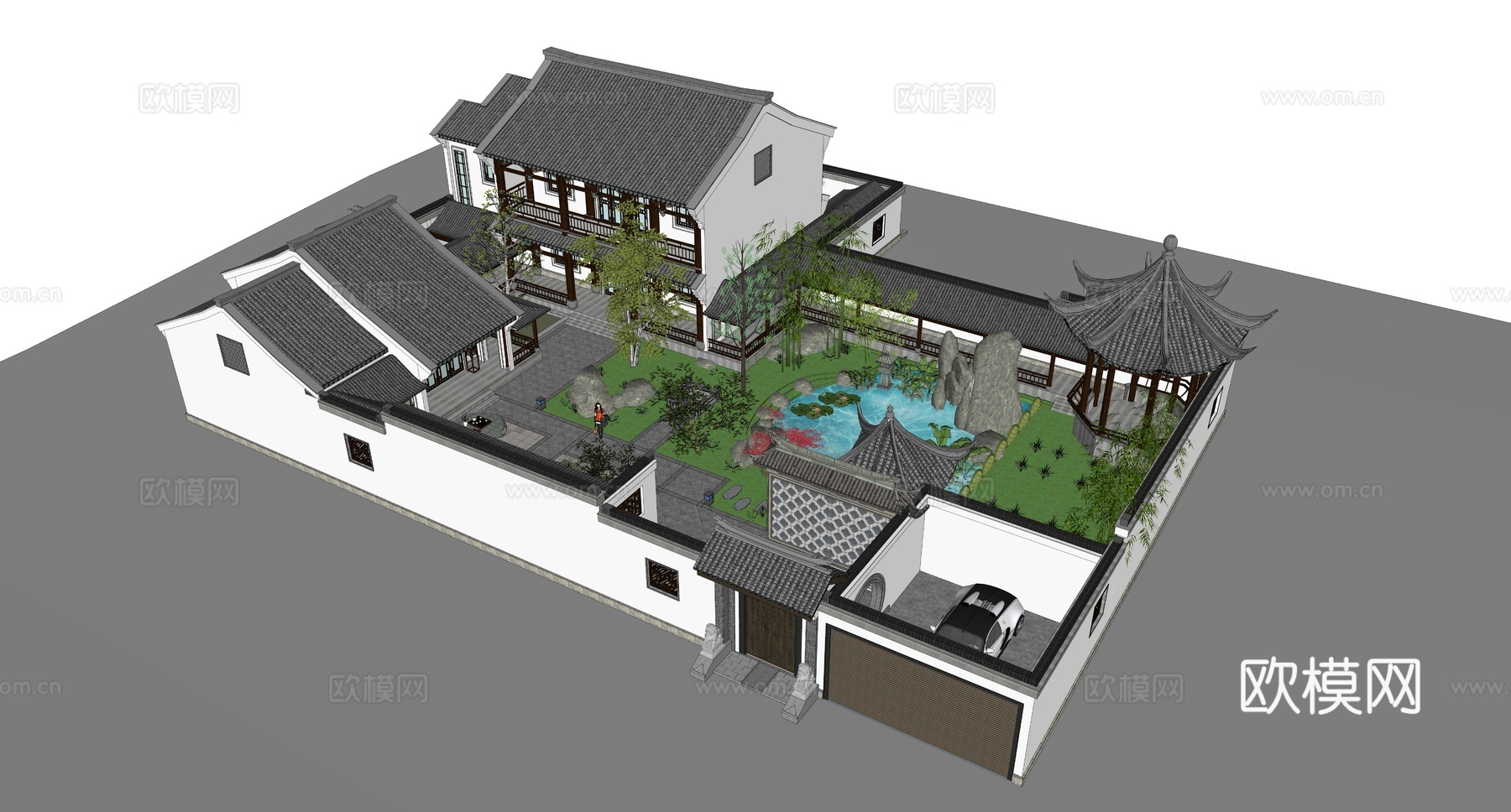 民宿农村四合院中式建筑su模型
