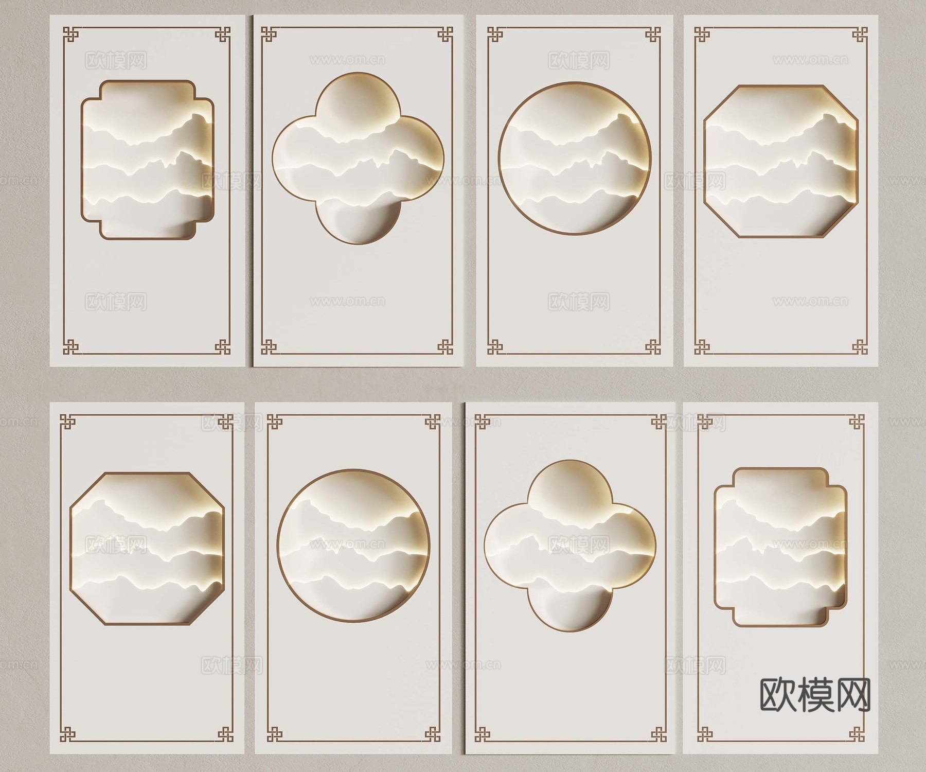 新中式电视背景墙 隔断3d模型