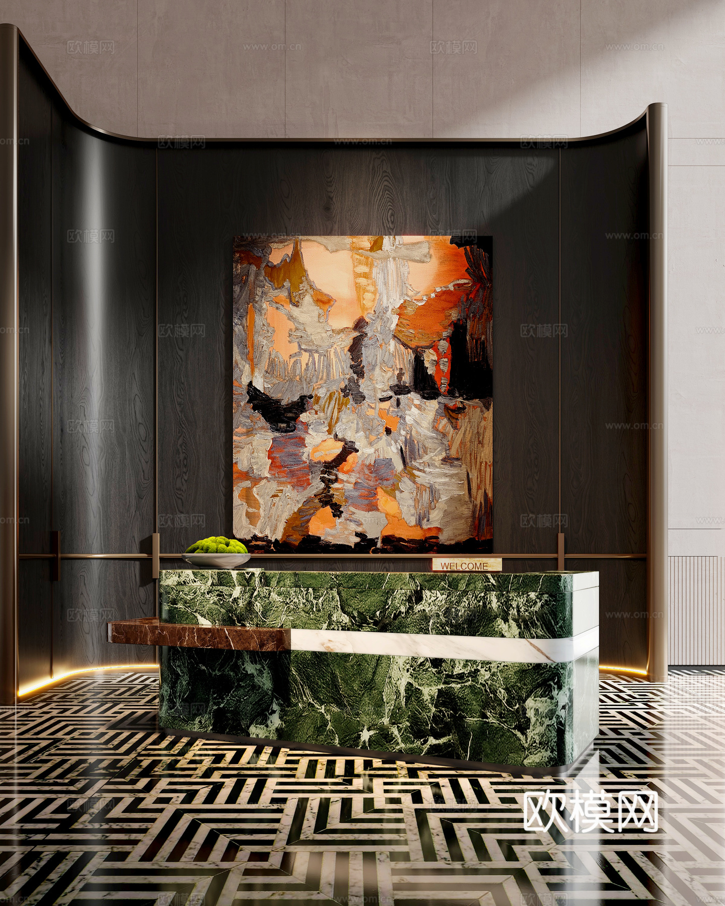 新中式酒店前台su模型