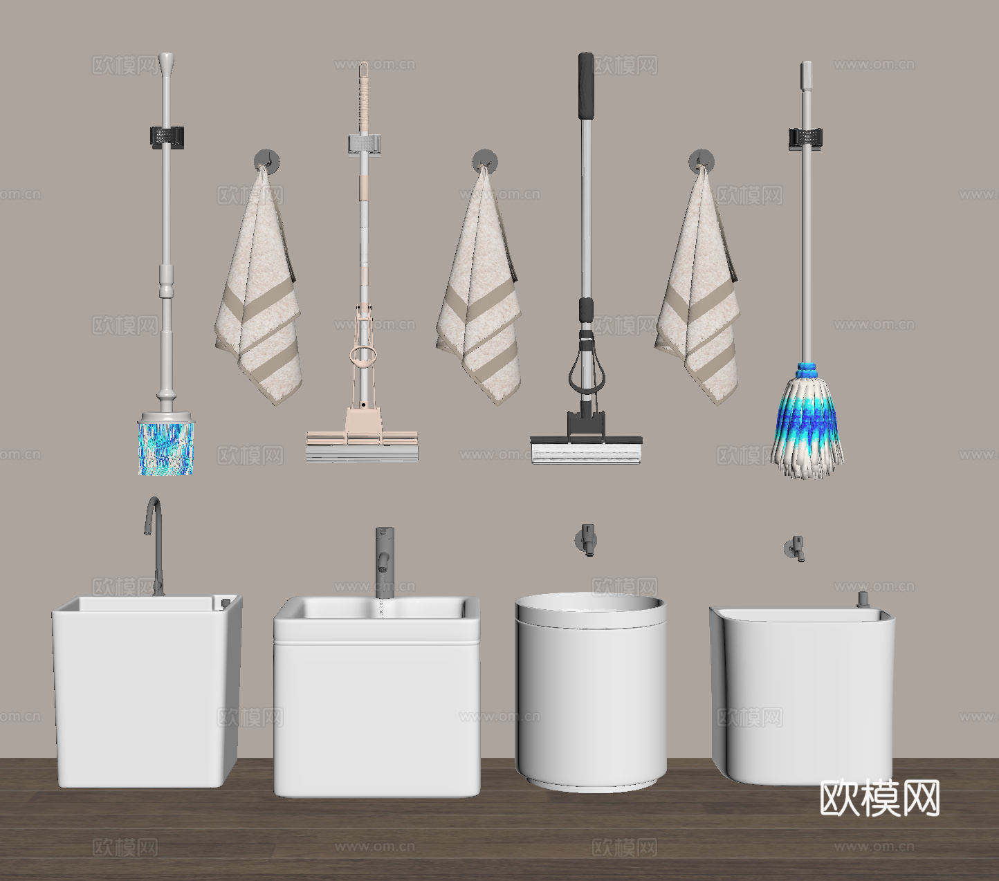 墩布池 拖布池 拖布 抹布su模型下载（渲染图2）