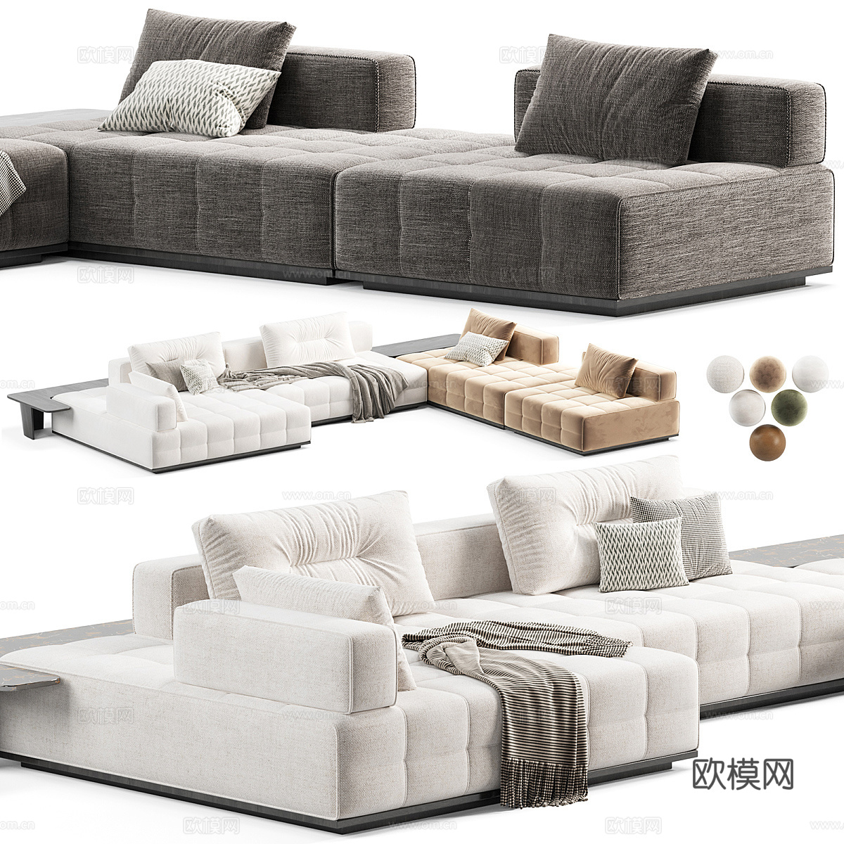现代意式布艺休闲沙发3d模型