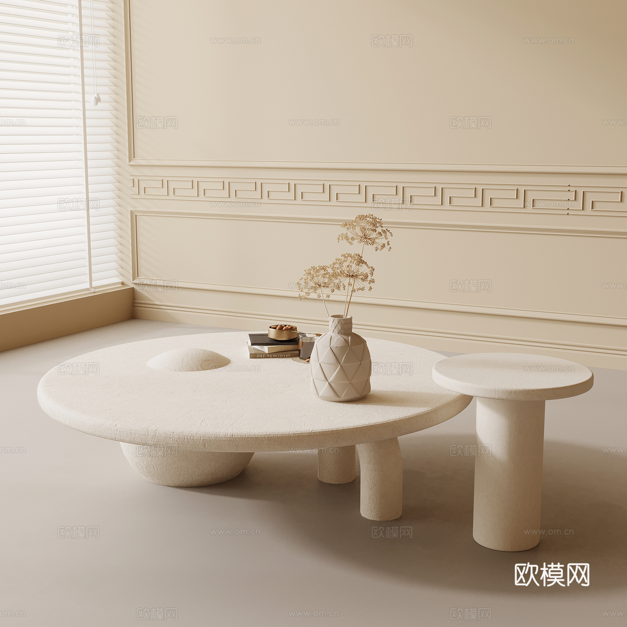 茶几 现代奶油风茶几 组合茶几 装饰摆件3d模型
