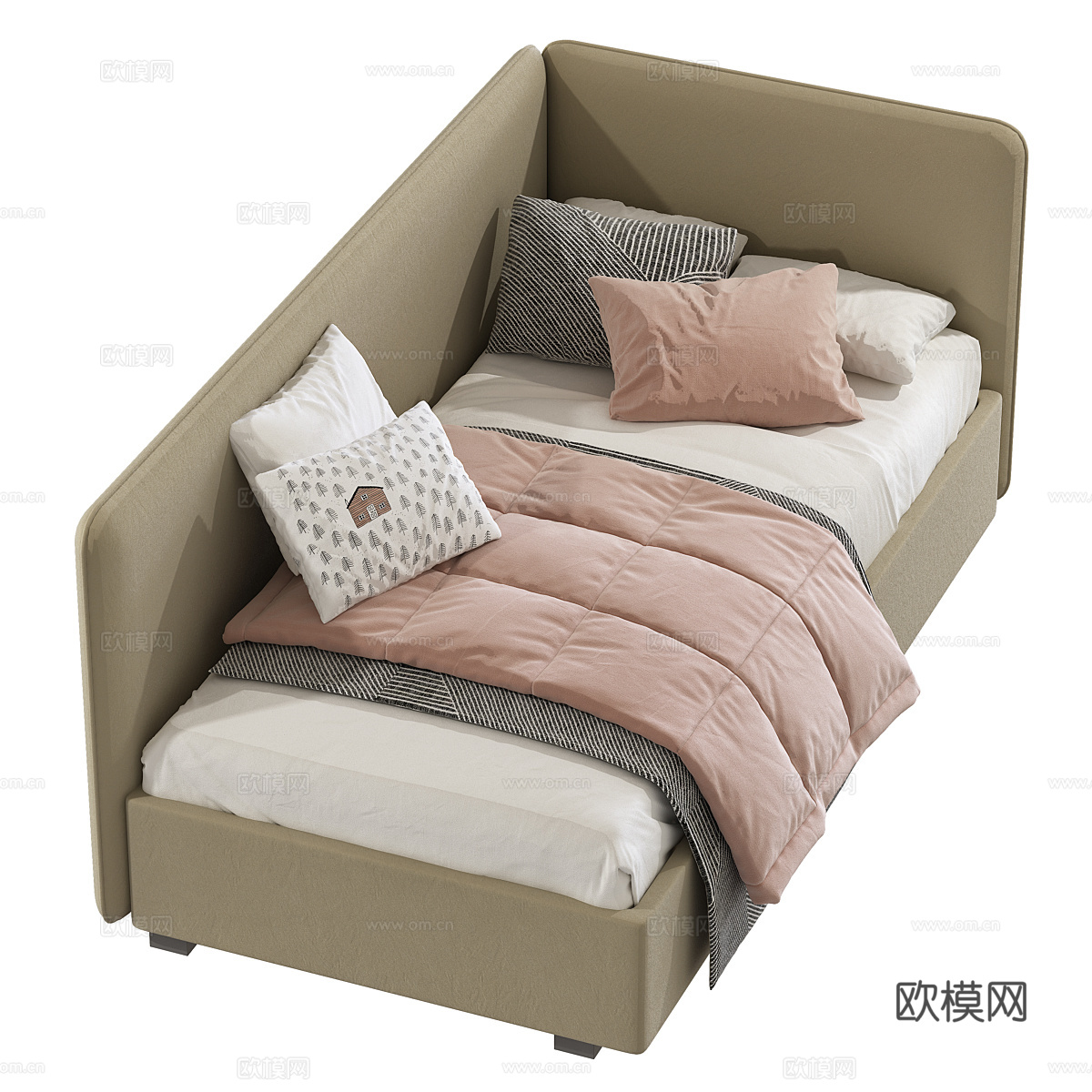 现代奶油风儿童布艺沙发床3d模型