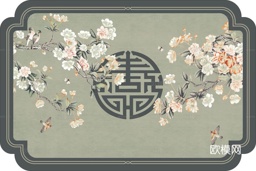 中式花纹入户地毯下载