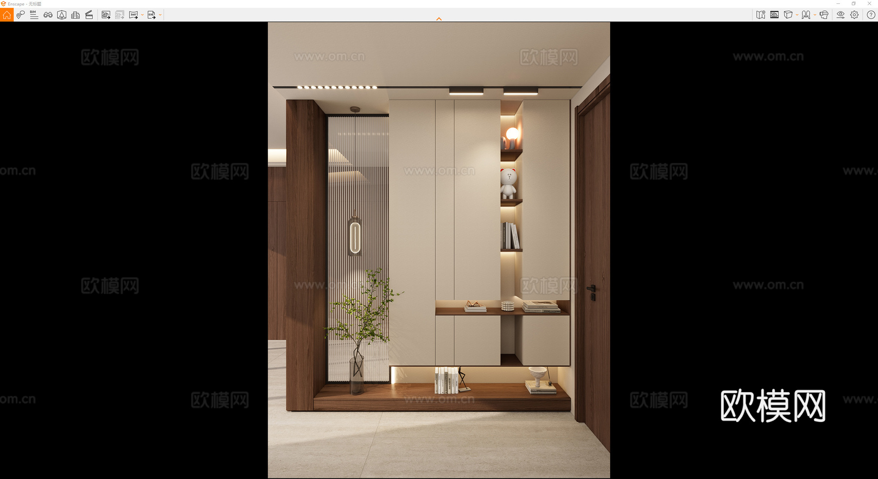 奶油 中古风 长虹玻璃 造型柜 端景 入户鞋柜 玄关su模型