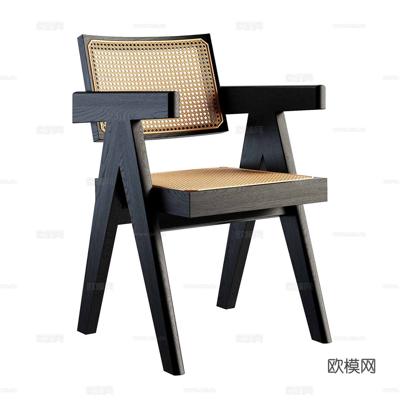 cassina 昌迪加尔椅 餐椅 扶手椅 藤编椅 单椅 木椅3d模型