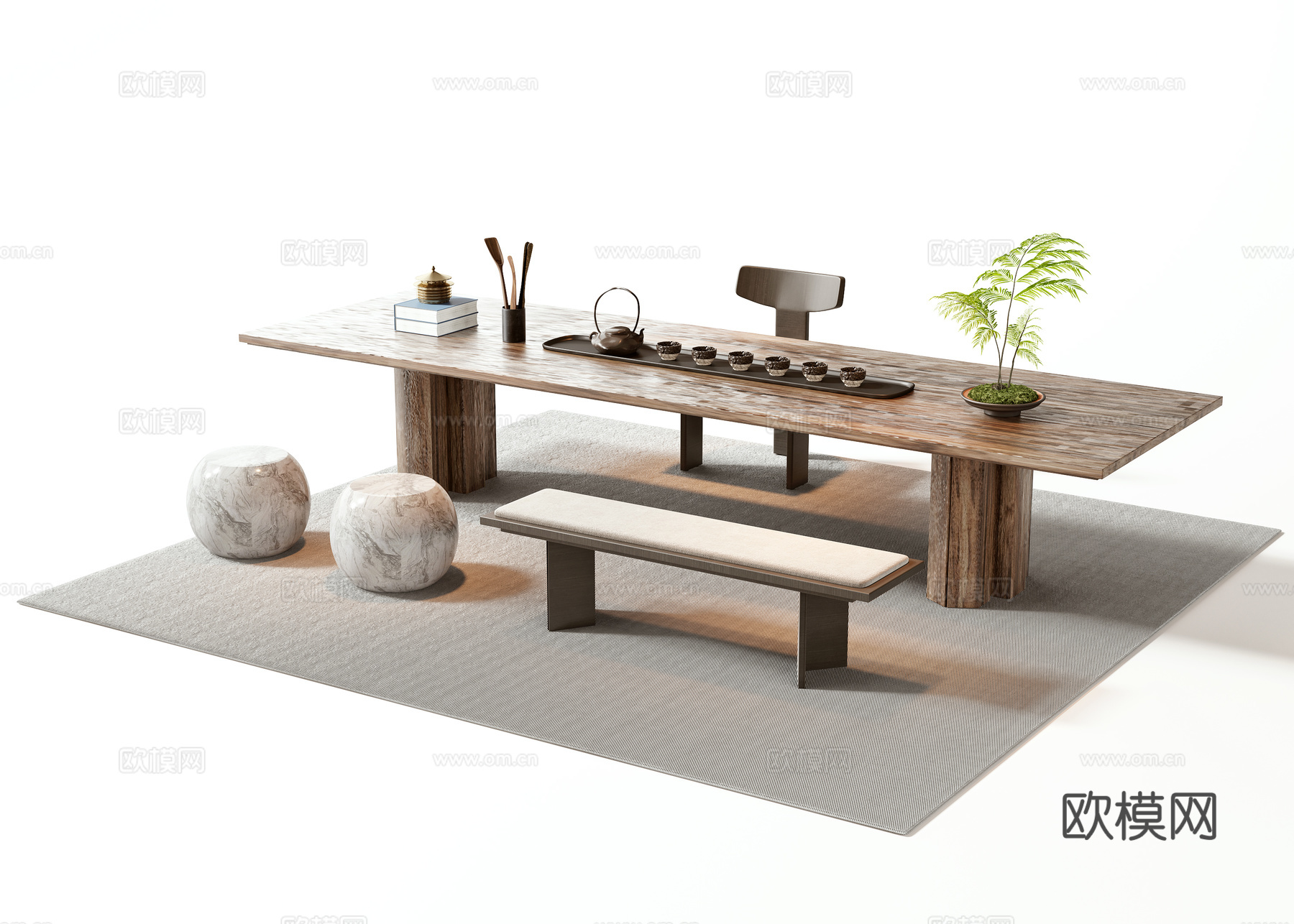 新中式茶桌椅3d模型