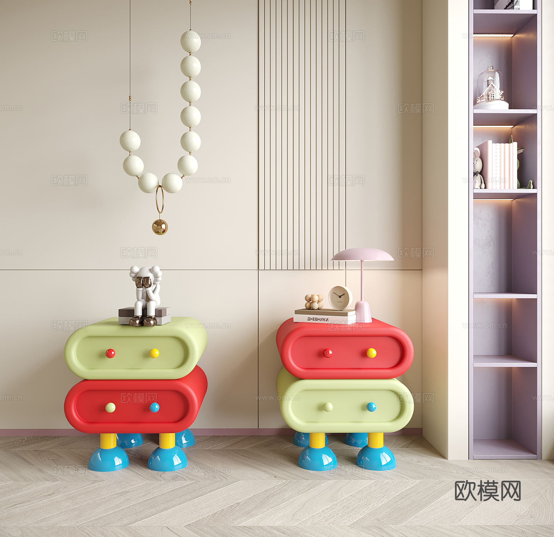 现代儿童床头柜 床头吊灯3d模型