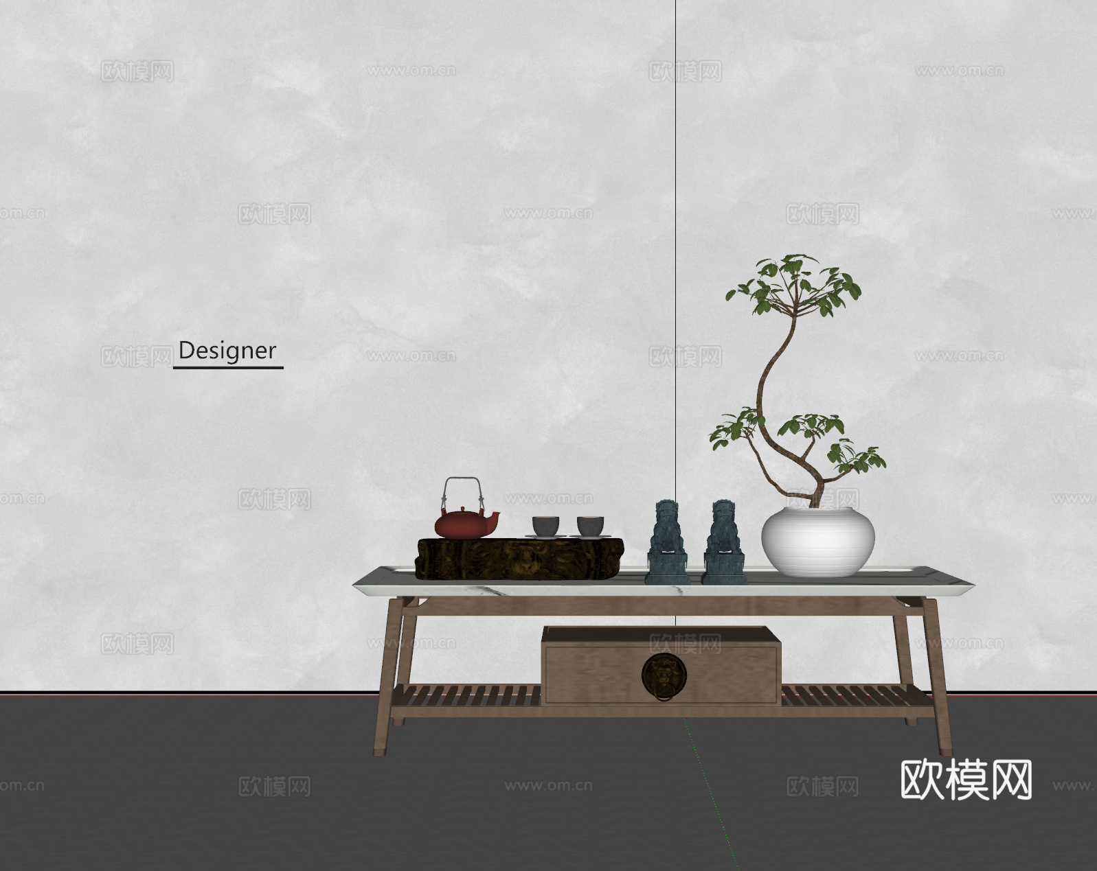 新中式宋式风茶几 实木茶几su模型