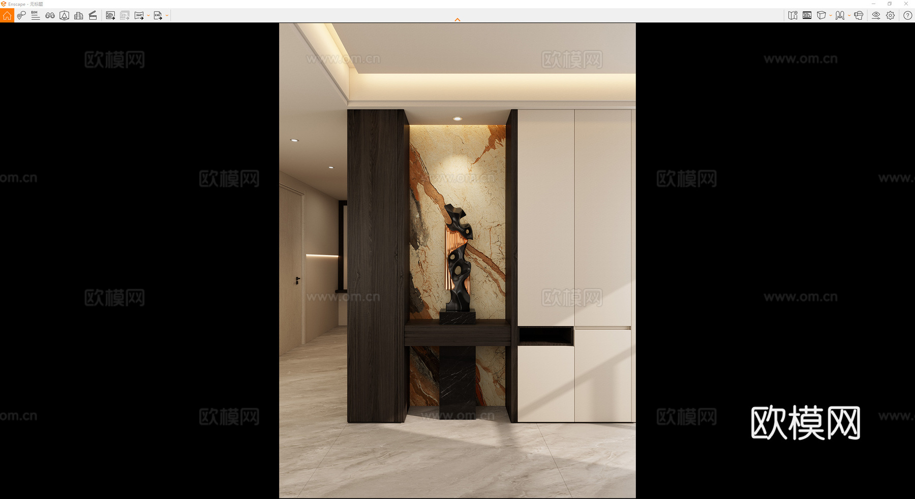 中古风 轻奢风 雕塑 奢石 端景柜 大理石 玄关su模型