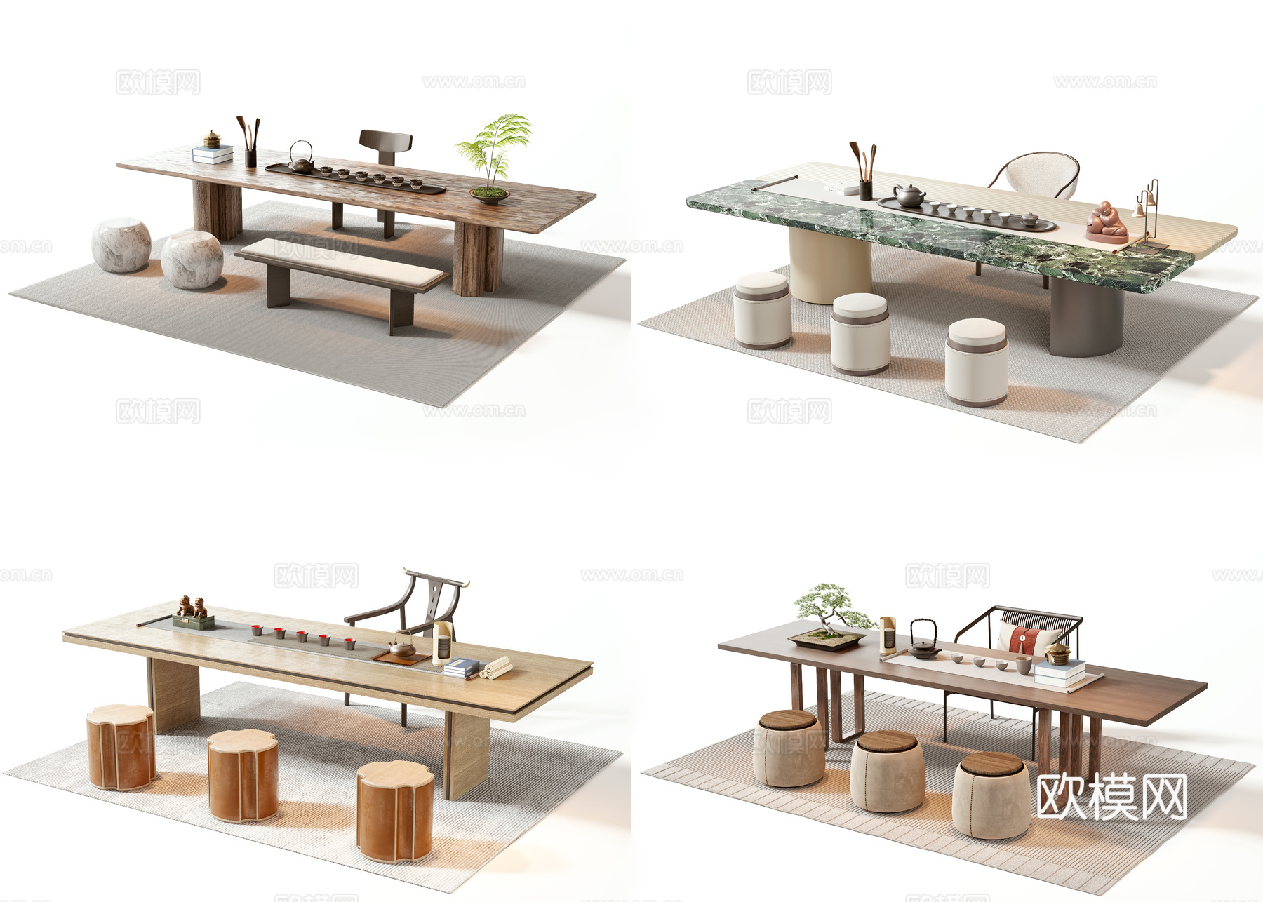 新中式茶桌椅3d模型