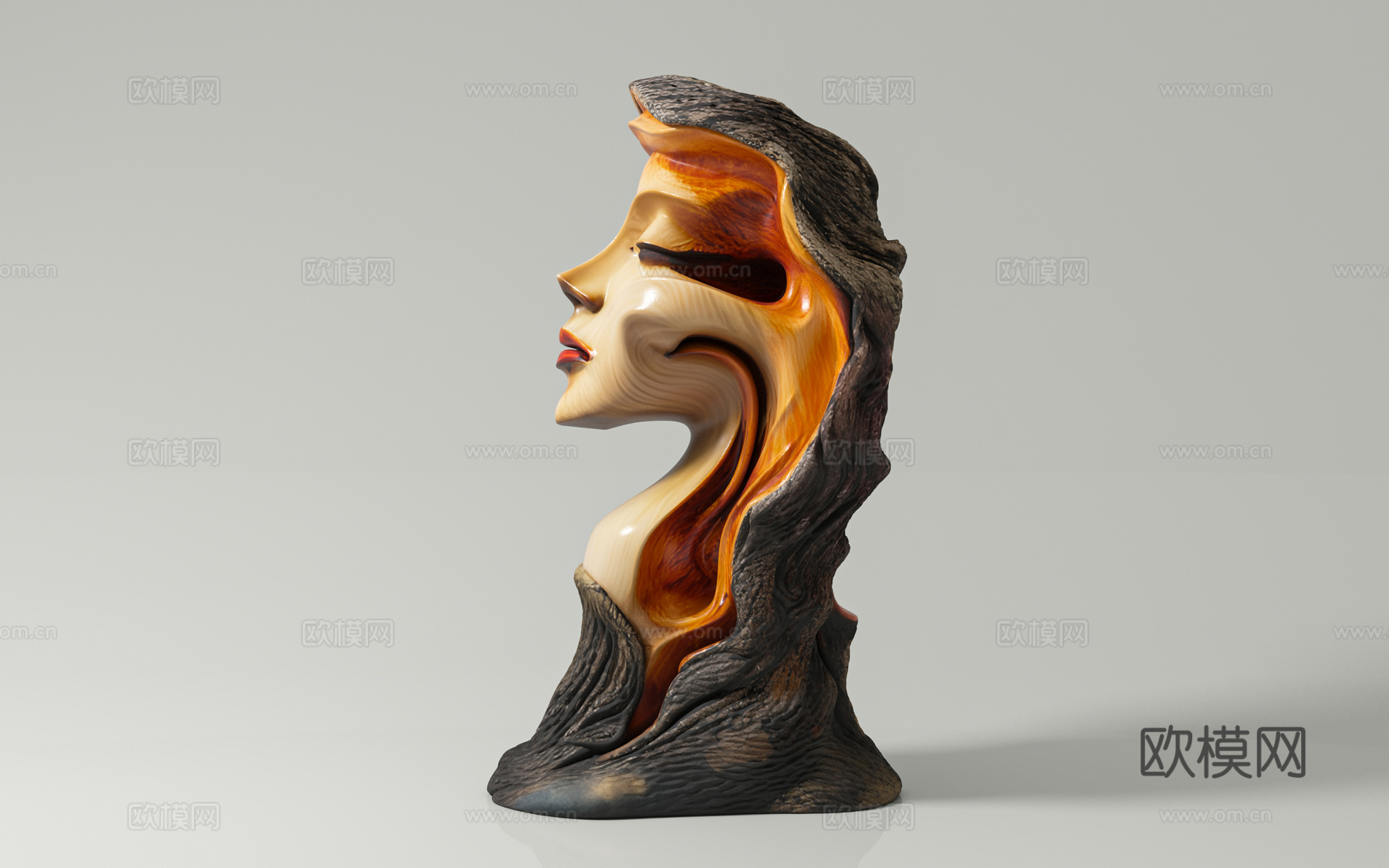 艺术雕塑抽象雕塑 雕塑摆件 人物雕塑 人脸侧面 木雕雕刻 摆3d模型