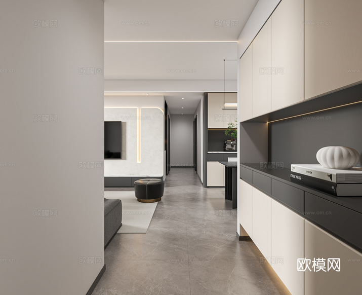 現(xiàn)代簡約客餐廳3d模型下載(渲染圖4)