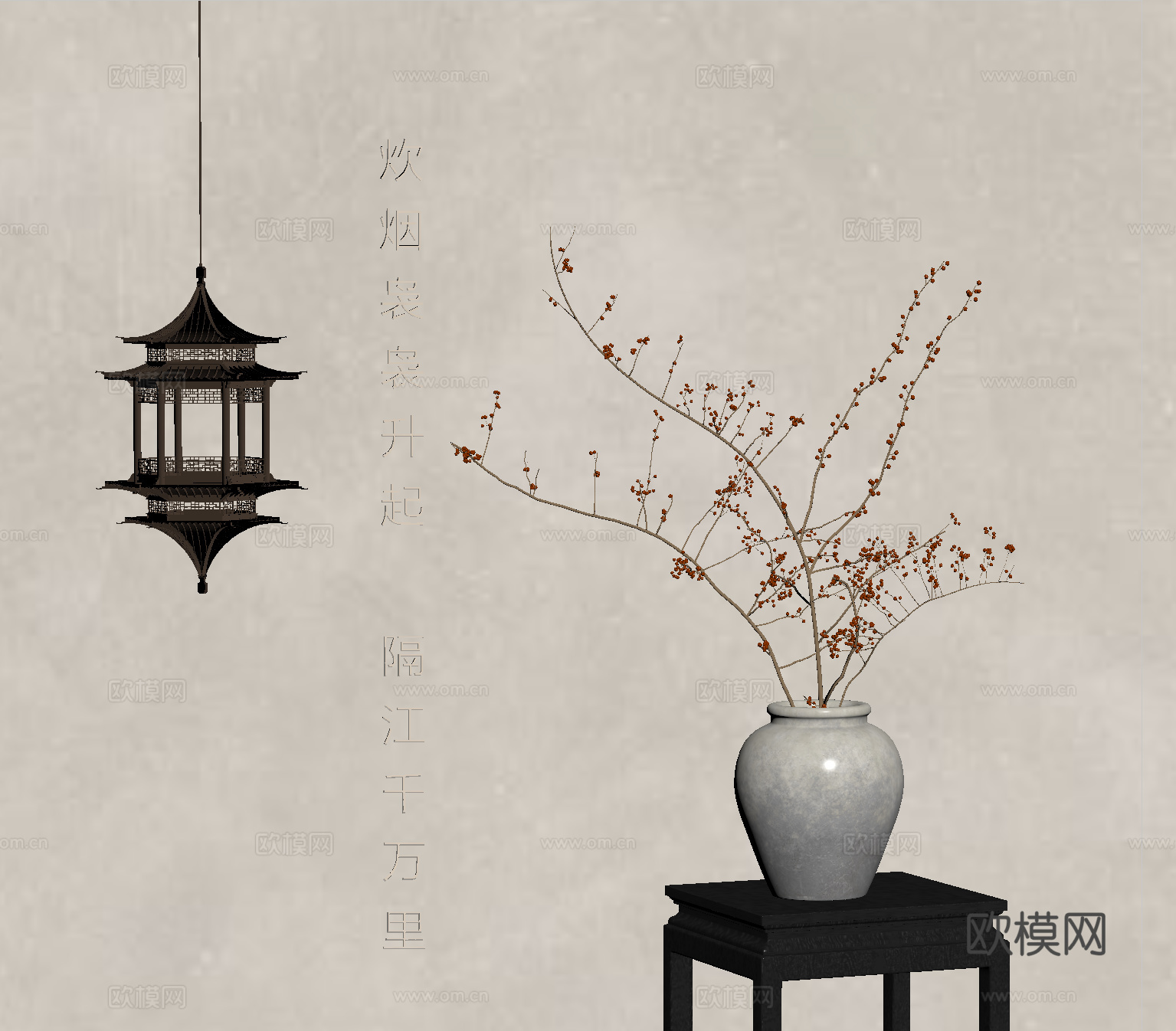 花瓶花艺 花瓶花艺 陶罐花艺 干枝花艺su模型