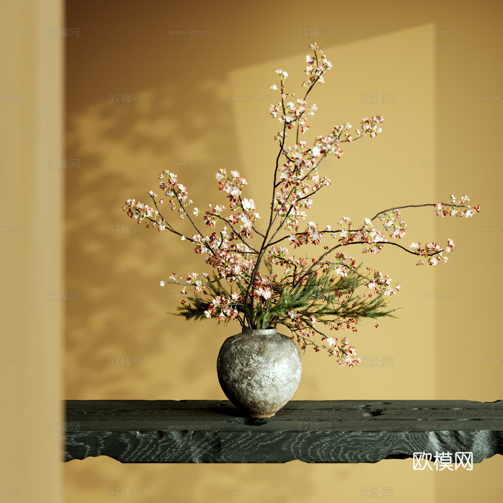 新中式花艺摆件 宋氏美学 艺术插花 盆景盆栽 鲜花插花 陶罐su模型