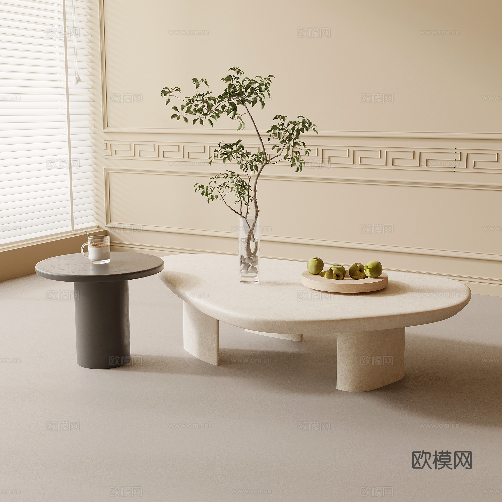 茶几 现代奶油风茶几 组合茶几 装饰摆件3d模型