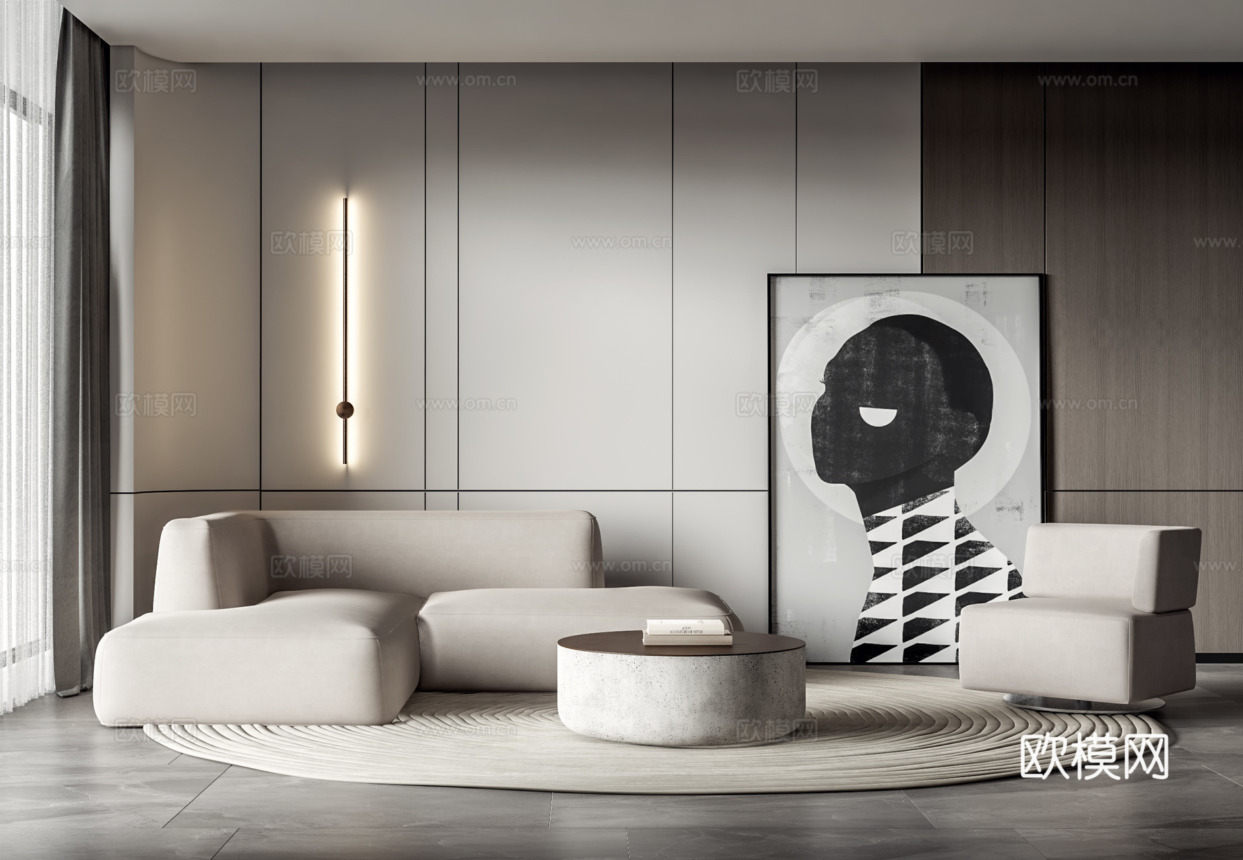 现代沙发茶几组合 装饰画 转角沙发3d模型