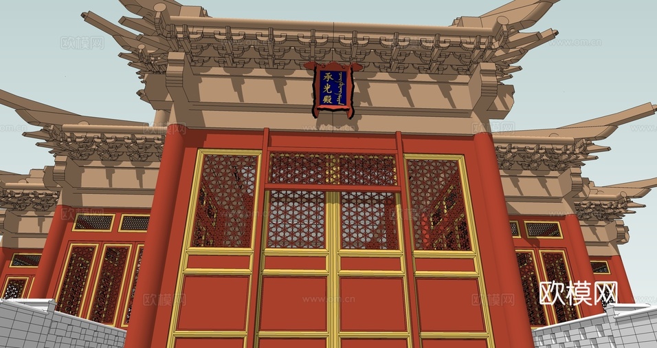 承光殿梁架构成su模型下载(渲染图3)