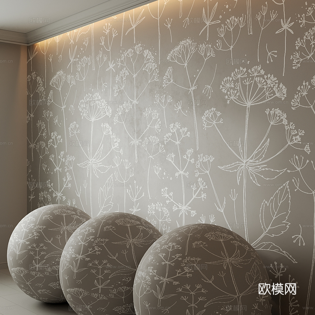 现代蒲公英墙布 墙纸 壁画3d模型