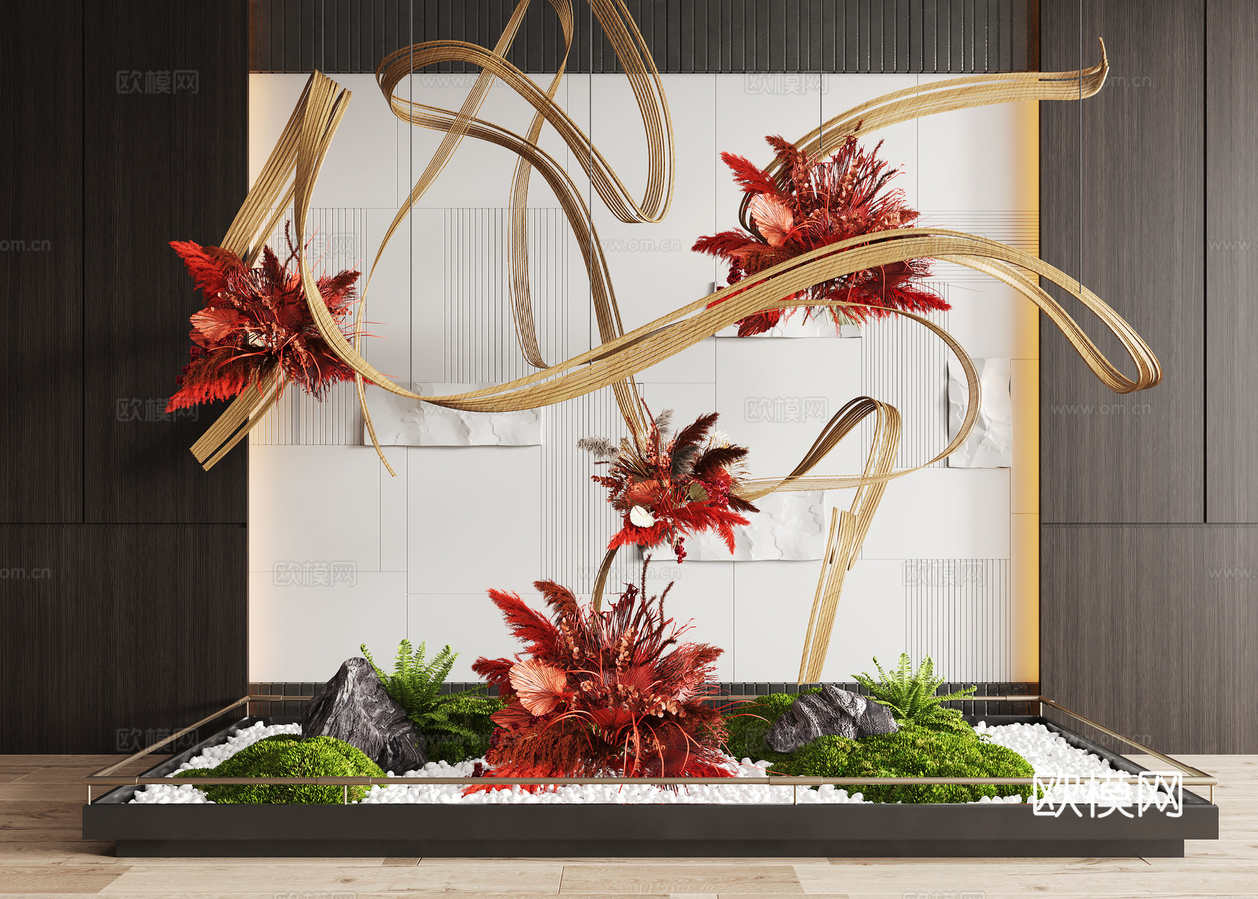 现代室内景观造景 苔藓景观 景观小品 藤编装置 艺术装置3d模型