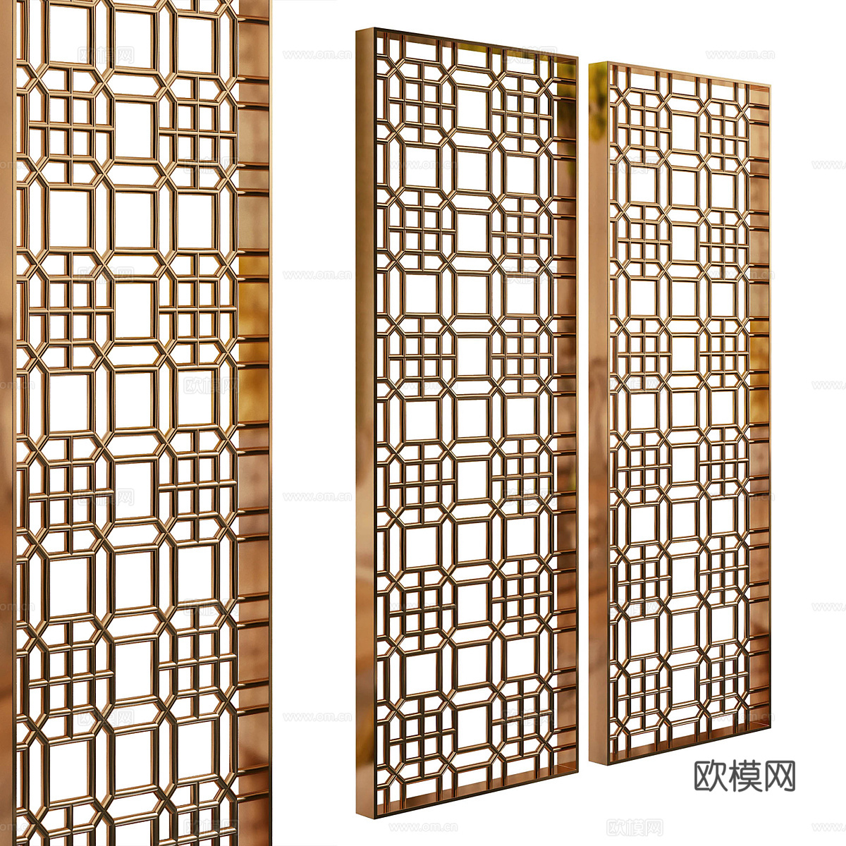 新中式不锈钢金属屏风3d模型