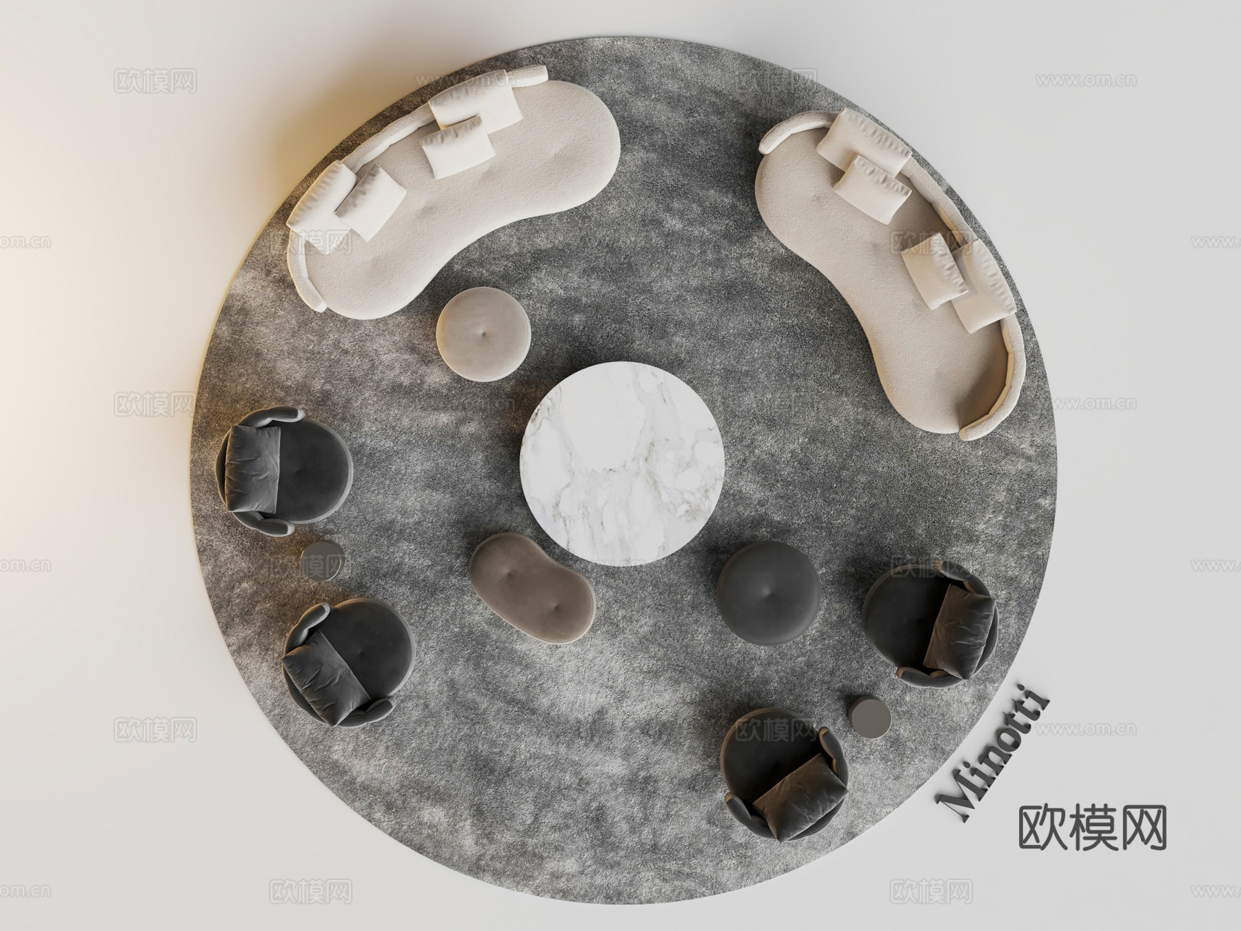 Minotti TORII BOLD沙发茶几组合 弧形沙发su模型