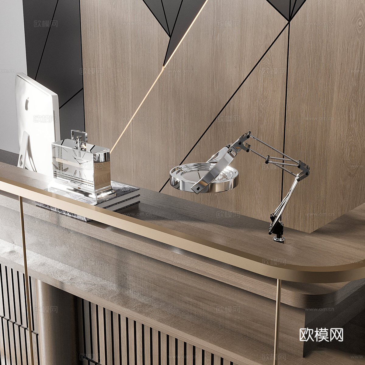 新中式公司前台 接待台3d模型