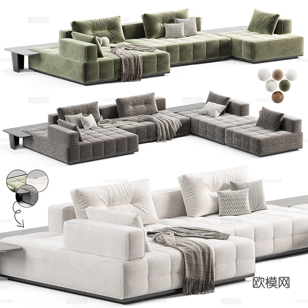 现代意式布艺休闲沙发3d模型
