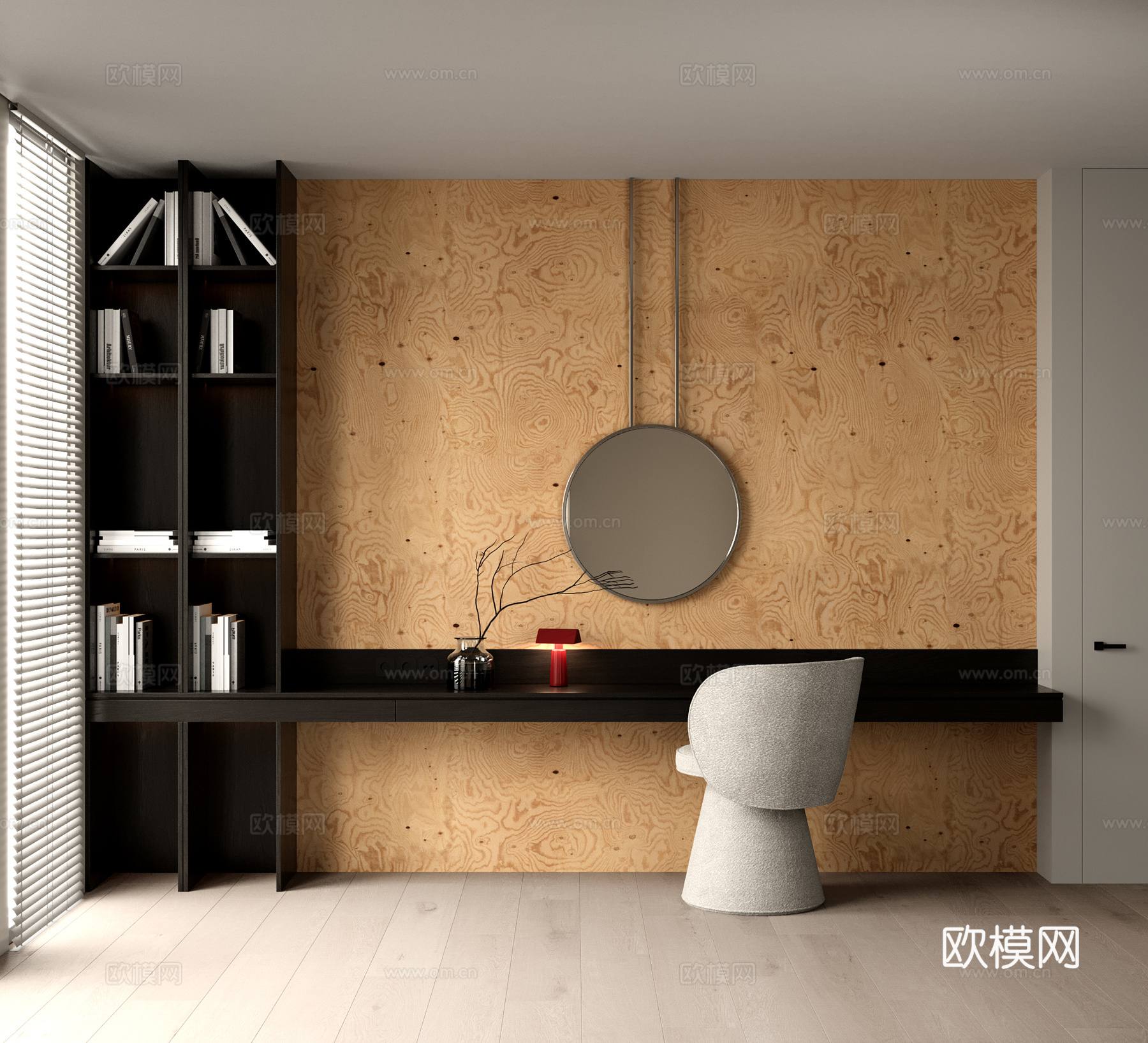 现代梳妆台 单椅 镜子 书架 书桌椅组合 桌子 装饰摆件 台3d模型