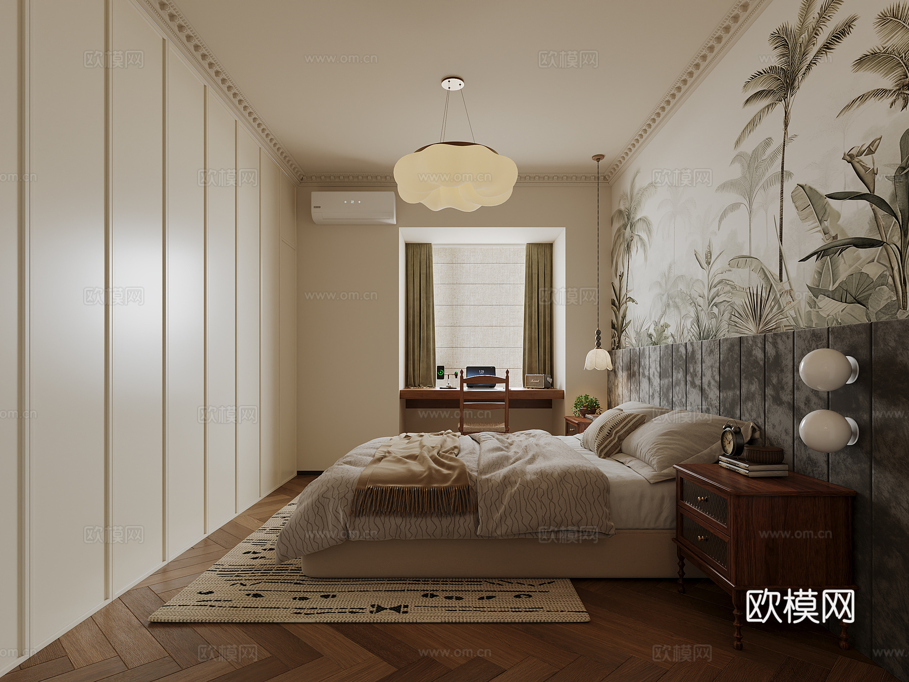 美式中古热带植物卧室3d模型